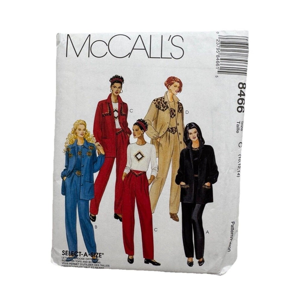 McCall's 8466 Sewing Pattern Crafts Size 10 12 14 Misses Jacket Top Pullon Pants
